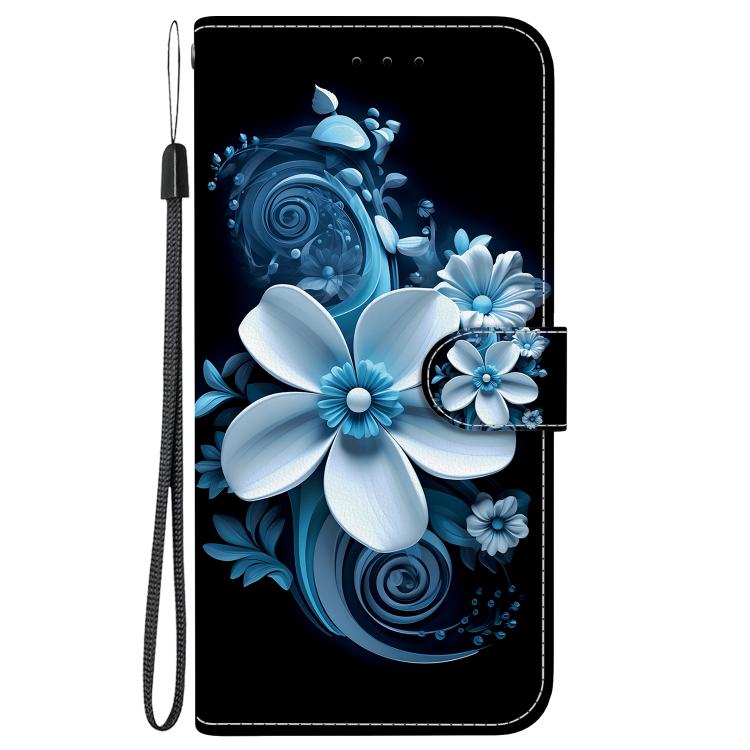 For iPhone 16e Crystal Texture Colored Drawing Leather Phone Case(Black Orchid) - iPhone 16e Cases by PMC TechLife | Online Shopping South Africa | PMC TechLife | Buy Now Pay Later Mobicred