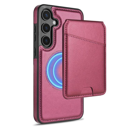 For Samsung Galaxy S25 5G Skin Feel Detachable Card Bag Magsafe Phone Case(Wine Red) - Galaxy S25 5G Cases by PMC Jewellery | Online Shopping South Africa | PMC Jewellery | Buy Now Pay Later Mobicred