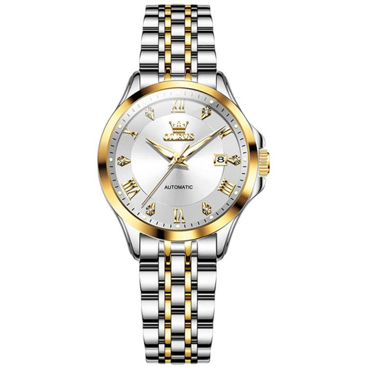 OLEVS 6702 Women Waterproof Luminous Single Calendar Mechanical Watch(White Gold) - Metal Strap Watches by OLEVS | Online Shopping South Africa | PMC Jewellery | Buy Now Pay Later Mobicred