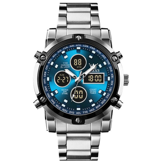 OLEVS 1106 Men Luminous Waterproof Smart Electronic Watch(Blue) - Metal Strap Watches by OLEVS | Online Shopping South Africa | PMC Jewellery | Buy Now Pay Later Mobicred