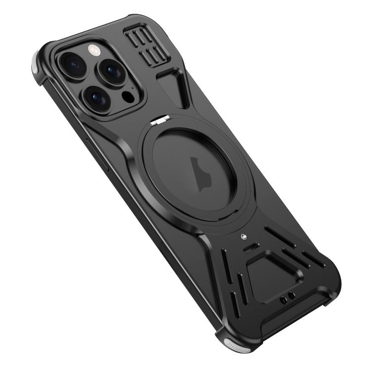 For iPhone 15 Pro Armor 360 Holder Frameless Alloy MagSafe Phone Case(Black) - iPhone 15 Pro Cases by PMc TechLife | Online Shopping South Africa | PMc TechLife | Buy Now Pay Later Mobicred
