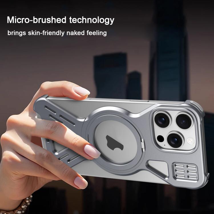 For iPhone 16 Armor 360 Holder Frameless Alloy MagSafe Phone Case(Black) - iPhone 16 Cases by PMc TechLife | Online Shopping South Africa | PMc TechLife | Buy Now Pay Later Mobicred