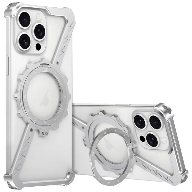 For iPhone 13 Pro Max Z-shaped Frameless Metal 360 Holder MagSafe Phone Case(Space Silver) - iPhone 13 Pro Max Cases by PMc TechLife | Online Shopping South Africa | PMc TechLife | Buy Now Pay Later Mobicred