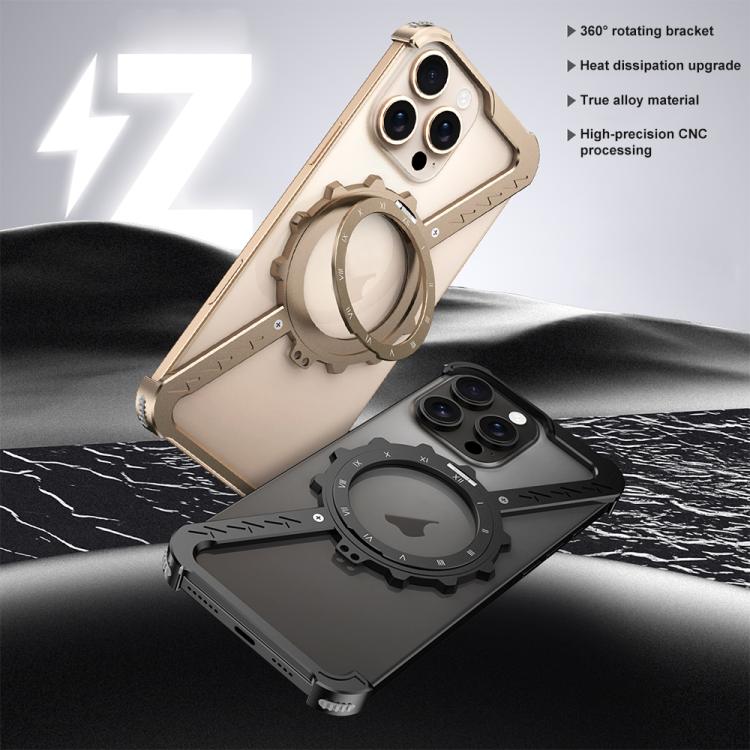For iPhone 15 Pro Max Z-shaped Frameless Metal 360 Holder MagSafe Phone Case(Black) - iPhone 15 Pro Max Cases by PMc TechLife | Online Shopping South Africa | PMc TechLife | Buy Now Pay Later Mobicred