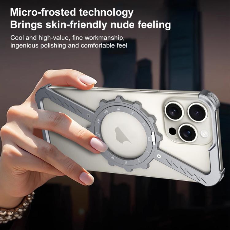 For iPhone 14 Pro Max Z-shaped Frameless Metal 360 Holder MagSafe Phone Case(Space Silver) - iPhone 14 Pro Max Cases by PMc TechLife | Online Shopping South Africa | PMc TechLife | Buy Now Pay Later Mobicred