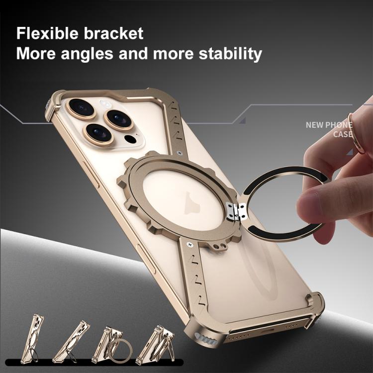 For iPhone 14 Z-shaped Frameless Metal 360 Holder MagSafe Phone Case(Space Silver) - iPhone 14 Cases by PMc TechLife | Online Shopping South Africa | PMc TechLife | Buy Now Pay Later Mobicred