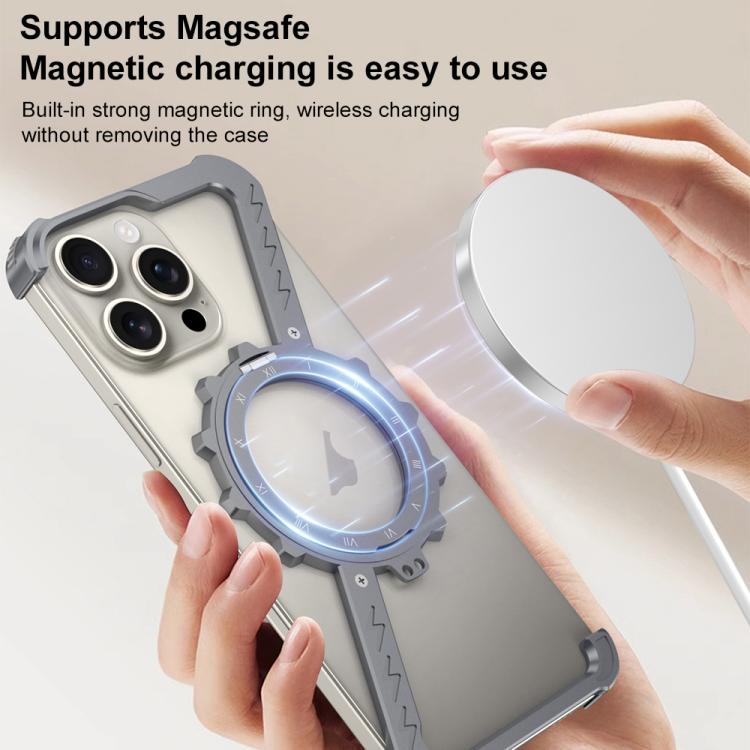 For iPhone 13 Pro Max Z-shaped Frameless Metal 360 Holder MagSafe Phone Case(Space Silver) - iPhone 13 Pro Max Cases by PMc TechLife | Online Shopping South Africa | PMc TechLife | Buy Now Pay Later Mobicred