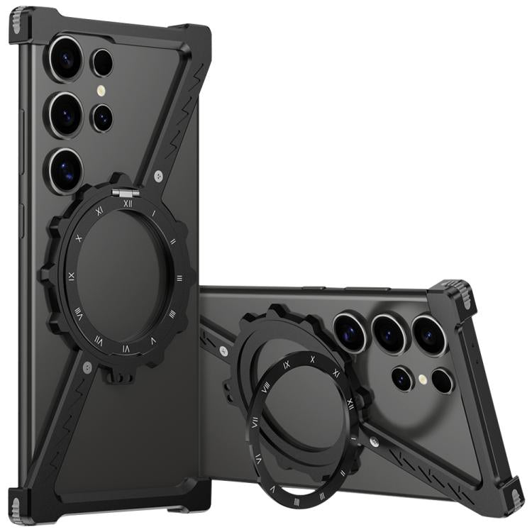 For Samsung Galaxy S22 Ultra 5G Z-shaped Frameless Metal 360 Holder MagSafe Phone Case(Black) - Galaxy S22 Ultra 5G Cases by PMc TechLife | Online Shopping South Africa | PMc TechLife | Buy Now Pay Later Mobicred