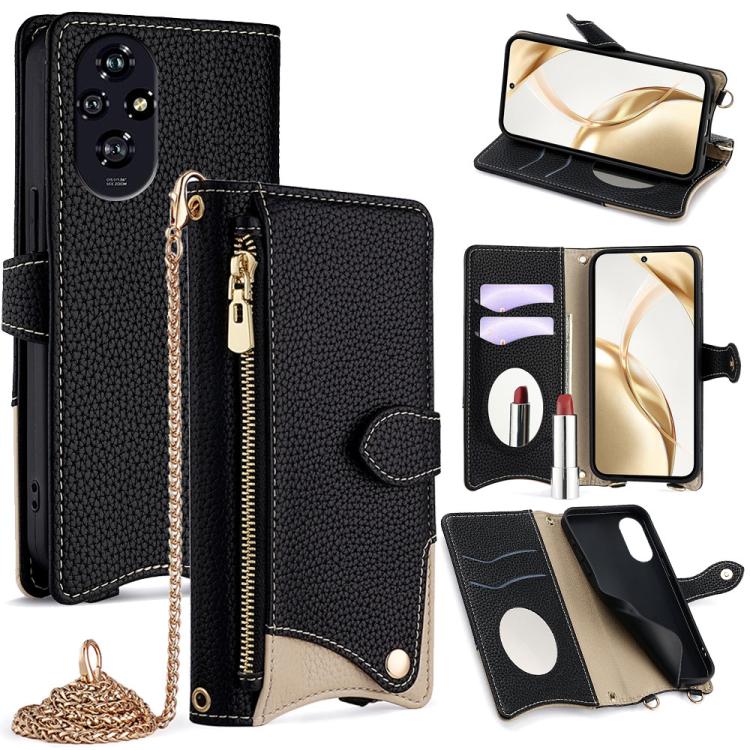 For Honor 200 Crossbody Chain Fishtail Litchi Leather Phone Case(Black) - Honor Cases by PMC TechLife | Online Shopping South Africa | PMC TechLife | Buy Now Pay Later Mobicred