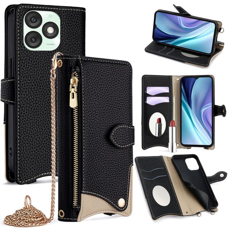 For Itel A50 Crossbody Chain Fishtail Litchi Leather Phone Case(Black) - More Brand by PMC TechLife | Online Shopping South Africa | PMC TechLife | Buy Now Pay Later Mobicred