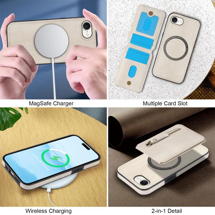 For iPhone 16e Zipper Wallet Split MagSafe Leather Back Phone Case(White) - iPhone 16e Cases by PMC TechLife | Online Shopping South Africa | PMC TechLife | Buy Now Pay Later Mobicred
