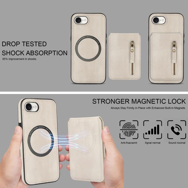 For iPhone 16e Zipper Wallet Split MagSafe Leather Back Phone Case(White) - iPhone 16e Cases by PMC TechLife | Online Shopping South Africa | PMC TechLife | Buy Now Pay Later Mobicred