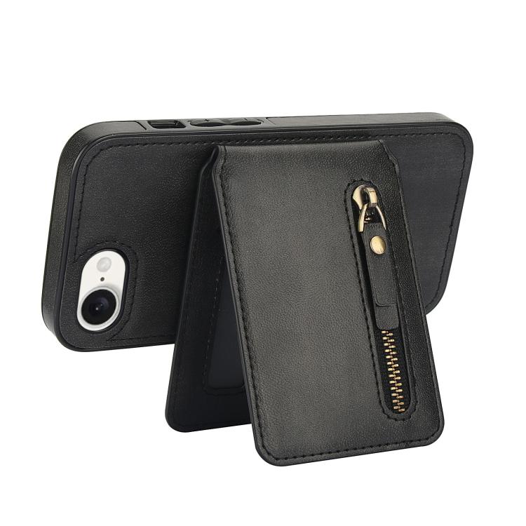 For iPhone 16e Zipper Wallet Split MagSafe Leather Back Phone Case(Black) - iPhone 16e Cases by PMC TechLife | Online Shopping South Africa | PMC TechLife | Buy Now Pay Later Mobicred