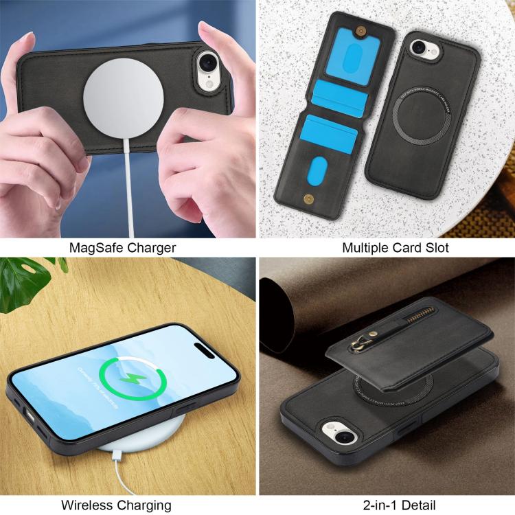 For iPhone 16e Zipper Wallet Split MagSafe Leather Back Phone Case(Black) - iPhone 16e Cases by PMC TechLife | Online Shopping South Africa | PMC TechLife | Buy Now Pay Later Mobicred