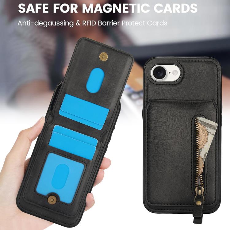 For iPhone 16e Zipper Wallet Split MagSafe Leather Back Phone Case(Black) - iPhone 16e Cases by PMC TechLife | Online Shopping South Africa | PMC TechLife | Buy Now Pay Later Mobicred