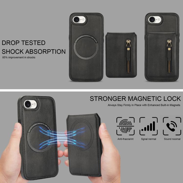 For iPhone 16e Zipper Wallet Split MagSafe Leather Back Phone Case(Black) - iPhone 16e Cases by PMC TechLife | Online Shopping South Africa | PMC TechLife | Buy Now Pay Later Mobicred