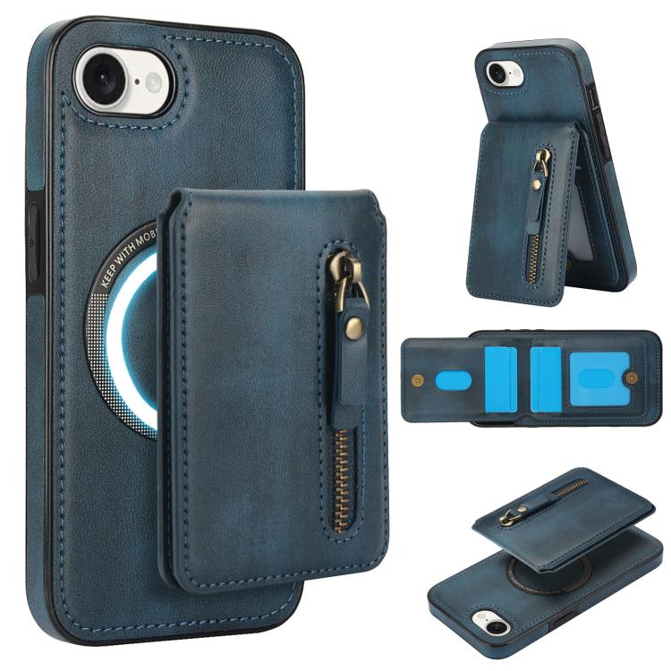 For iPhone 16e Zipper Wallet Split MagSafe Leather Back Phone Case(Blue) - iPhone 16e Cases by PMC TechLife | Online Shopping South Africa | PMC TechLife | Buy Now Pay Later Mobicred