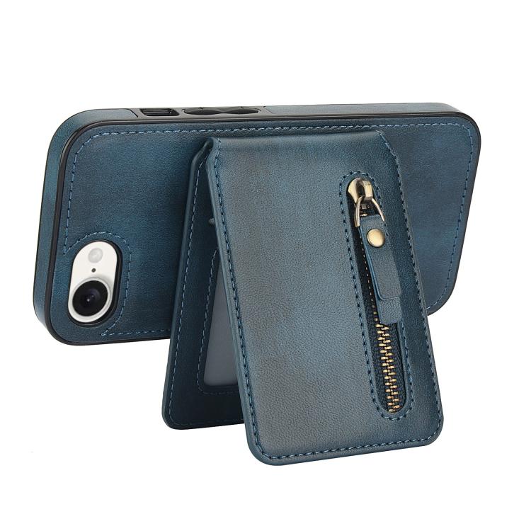 For iPhone 16e Zipper Wallet Split MagSafe Leather Back Phone Case(Blue) - iPhone 16e Cases by PMC TechLife | Online Shopping South Africa | PMC TechLife | Buy Now Pay Later Mobicred