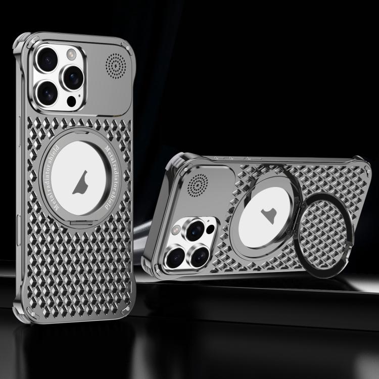 For iPhone 16 Pro Max R-JUST RJ-64 Aromatherapy Heat Dissipation MagSafe Phone Case with Stand(Grey) - free shipping - PMc TechLife - Order now!