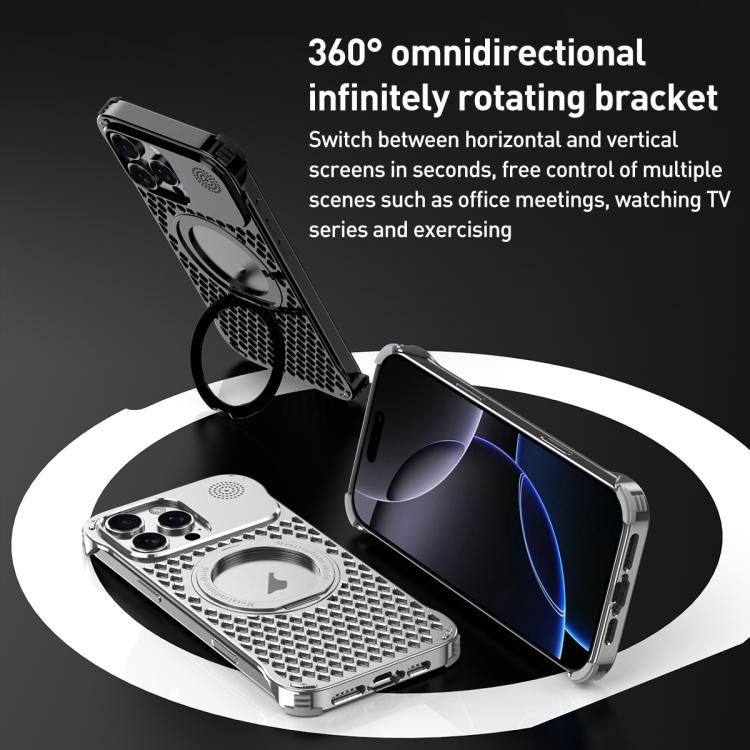 For iPhone 15 Pro R-JUST RJ-64 Aromatherapy Heat Dissipation MagSafe Phone Case with Stand(Silver) - free shipping - PMc TechLife - Order now!