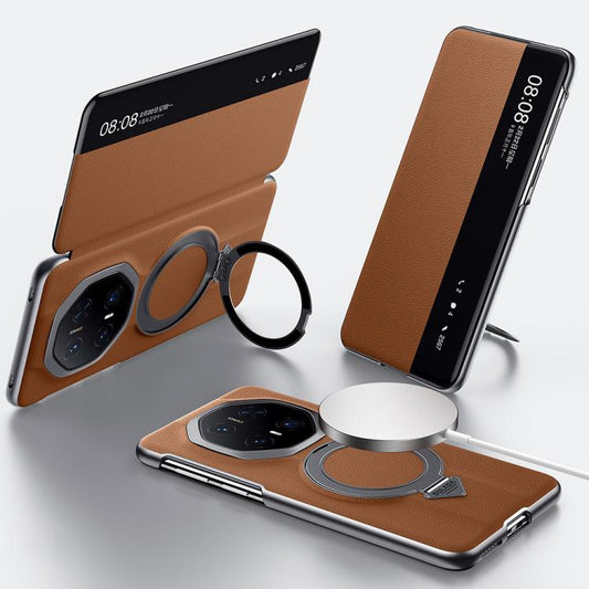 For Huawei Mate 70 RS Ultimate SULADA Smart View Window MagSafe Magnetic Holder Leather Phone Case(Brown) - Huawei Cases by SULADA | Online Shopping South Africa | PMC Jewellery | Buy Now Pay Later Mobicred