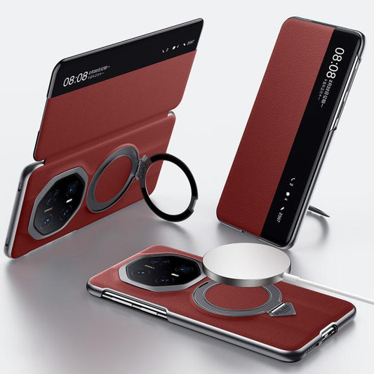 For Huawei Mate 70 RS Ultimate SULADA Smart View Window MagSafe Magnetic Holder Leather Phone Case(Red) - Huawei Cases by SULADA | Online Shopping South Africa | PMC Jewellery | Buy Now Pay Later Mobicred