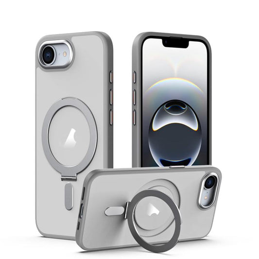 For iPhone 16e Airbag MagSafe Shockproof Frosted Phone Case with Fold Holder(Grey) - iPhone 16e Cases by PMC Jewellery | Online Shopping South Africa | PMC Jewellery | Buy Now Pay Later Mobicred