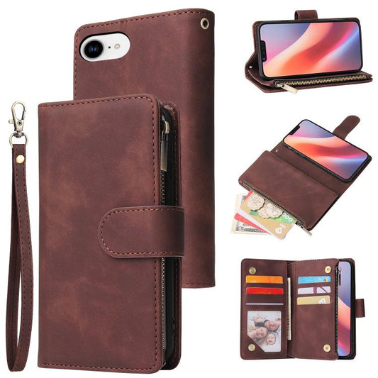 For iPhone 16e Multifunctional Multi-Card Wallet Phone Leather Case(Coffee) - iPhone 16e Cases by PMC Jewellery | Online Shopping South Africa | PMC Jewellery | Buy Now Pay Later Mobicred