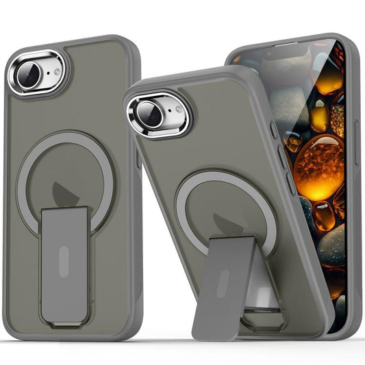 For iPhone 16e Acrylic Hybrid TPU MagSafe Holder Phone Case(Titanium Grey) - iPhone 16e Cases by PMC Jewellery | Online Shopping South Africa | PMC Jewellery | Buy Now Pay Later Mobicred