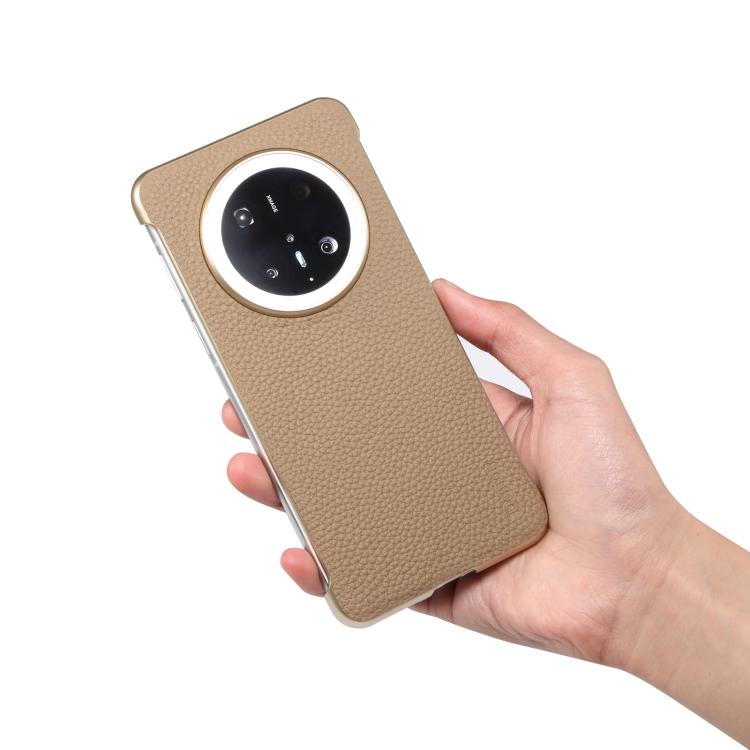 For Huawei Mate 60 Pro Denior A20 Genuine Leather Litchi Texture MagSafe Frameless Phone Case(Khaki) - free shipping - PMc TechLife - Order now!