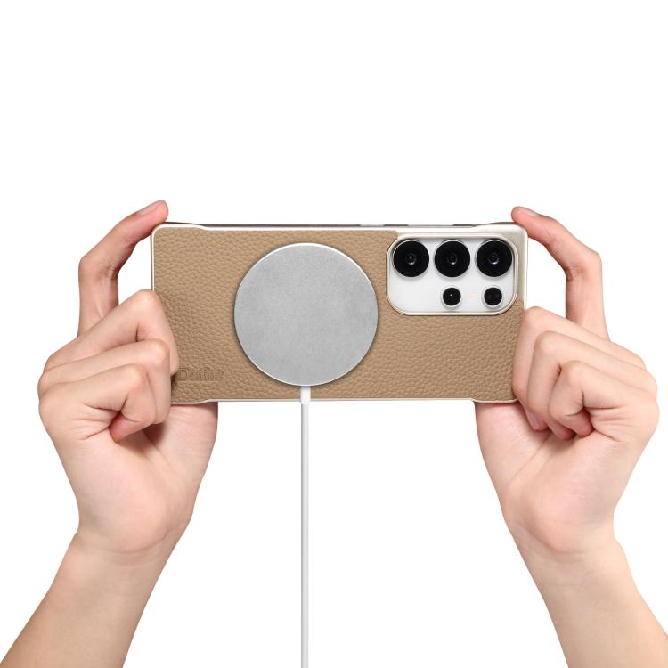 For Samsung Galaxy S25+ 5G Denior A20 Genuine Leather Litchi Texture MagSafe Frameless Phone Case(Khaki) - free shipping - PMc TechLife - Order now!