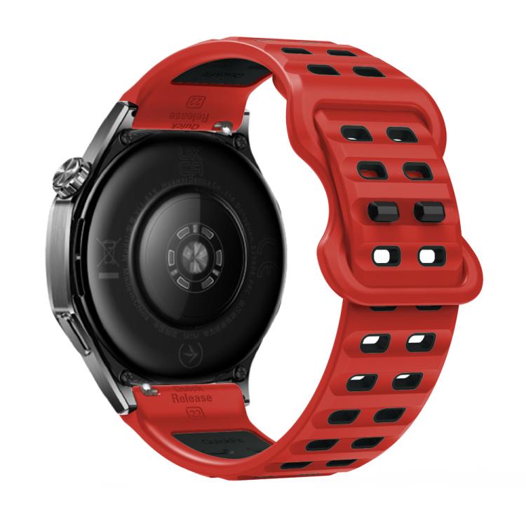 22mm Double-row Hole Studded Buckle Silicone Watch Band(Red Black) - free shipping - PMc TechLife - Order now!