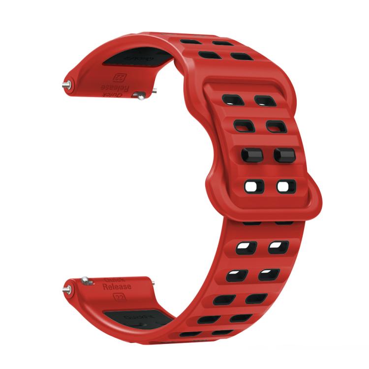 22mm Double-row Hole Studded Buckle Silicone Watch Band(Red Black) - free shipping - PMc TechLife - Order now!