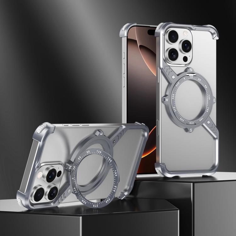 For iPhone 16 S Shaped 360 Holder Airbag Frameless MagSafe Metal Phone Case(Space Gray) - free shipping - PMC TechLife - Order now!