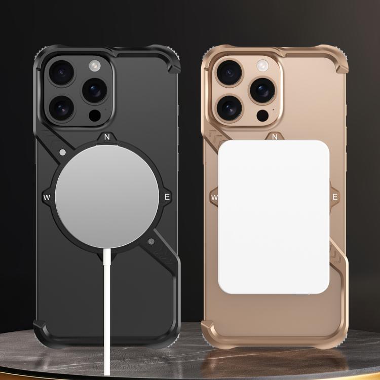 For iPhone 15 Pro Max S Shaped 360 Holder Airbag Frameless MagSafe Metal Phone Case(Black) - free shipping - PMC TechLife - Order now!