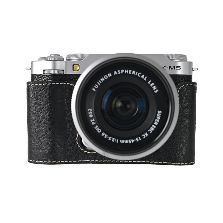 For FUJIFILM X-M5 Litchi Texture PU Leather Camera Half Case Base(Black) - free shipping - PMC TechLife - Order now!