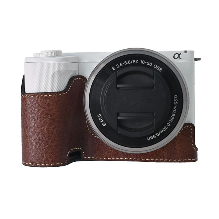 For Sony Alpha ZV-E10 II / ZV-E10M2 Litchi Texture PU Leather Camera Half Case Base(Coffee) - free shipping - PMC TechLife - Order now!