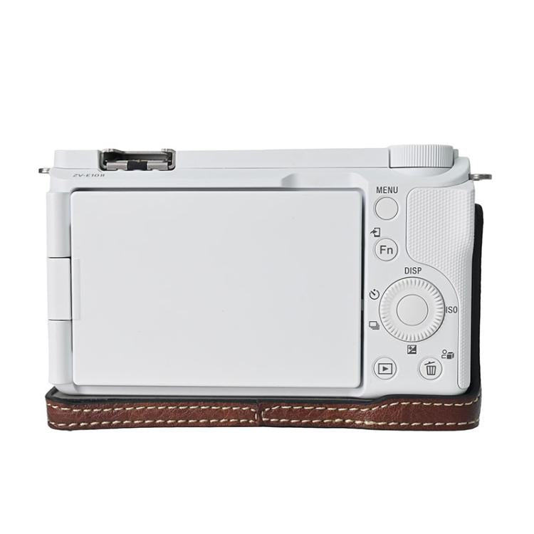 For Sony Alpha ZV-E10 II / ZV-E10M2 Litchi Texture PU Leather Camera Half Case Base(Coffee) - free shipping - PMC TechLife - Order now!