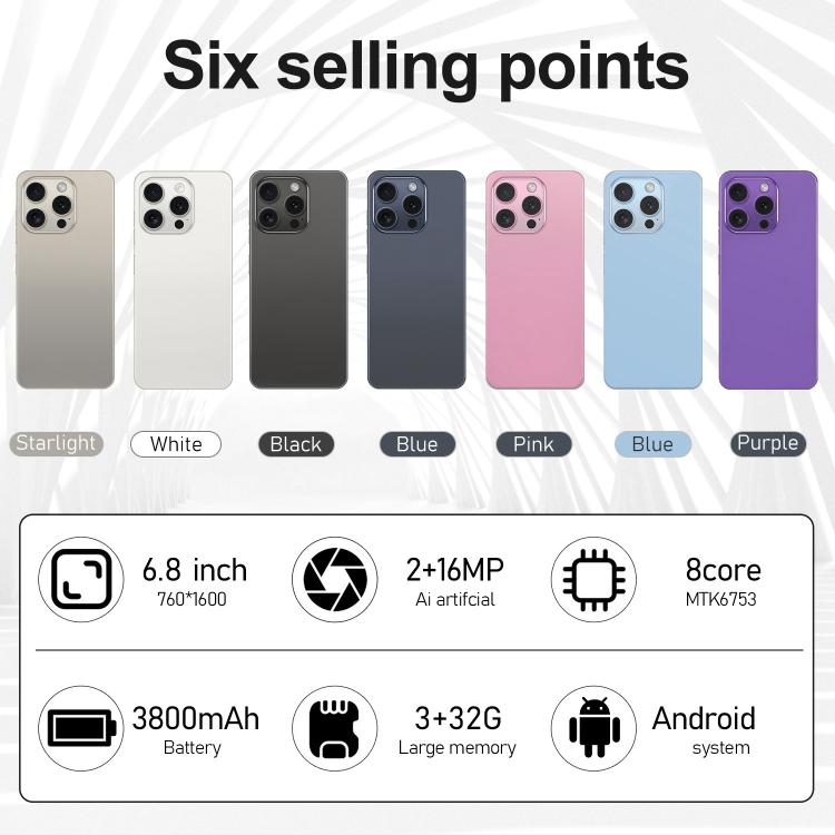 I16 Pro Max / VD1, 3GB+32GB, 6.8 inch Android 10 MTK6753 Octa Core, Network: 4G, Dual SIM, Plug:US Plug(Purple) - free shipping - PMc TechLife - Order now!