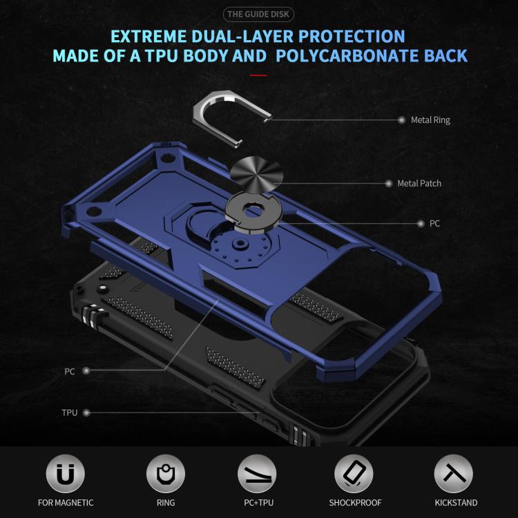 For iPhone 17 Pro Max Shockproof TPU Hybrid PC Phone Case with Holder(Blue) - free shipping - PMc TechLife - Order now!