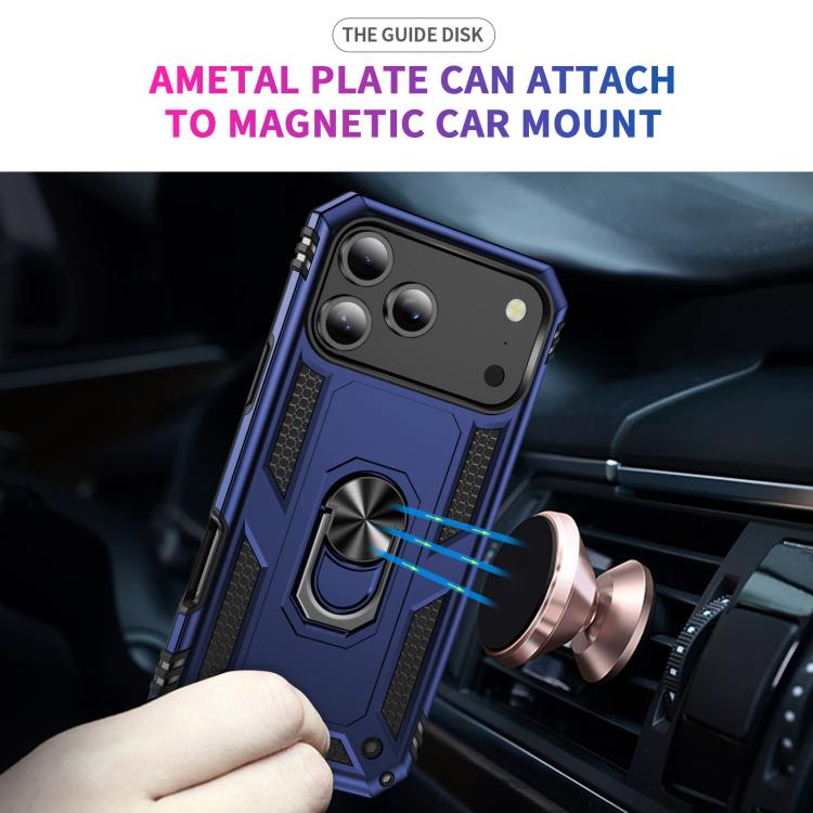 For iPhone 17 Pro Max Shockproof TPU Hybrid PC Phone Case with Holder(Blue) - free shipping - PMc TechLife - Order now!