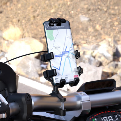 WUPP CS-1098A1 Motorcycle Aluminum Alloy Eight-jaw Mobile Phone Charging Holder with Switch(Black) - Holder by WUPP | Online Shopping South Africa | PMC Jewellery | Buy Now Pay Later Mobicred