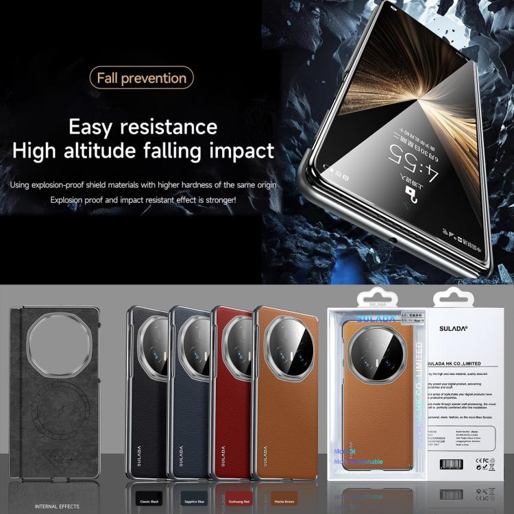 For Honor Magic V5 SULADA Frameless Top Layer Cowhide Leather PC Phone Case(Blue) - free shipping - PMC TechLife - Order now!