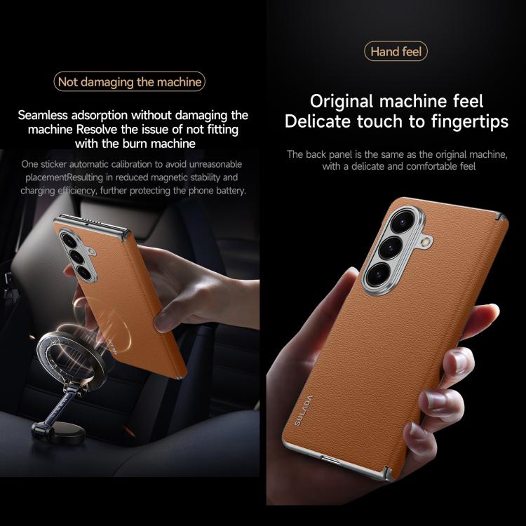 For Samsung Galaxy Z Fold7 5G SULADA Frameless Top Layer Cowhide Leather PC Phone Case(Blue) - free shipping - PMC TechLife - Order now!