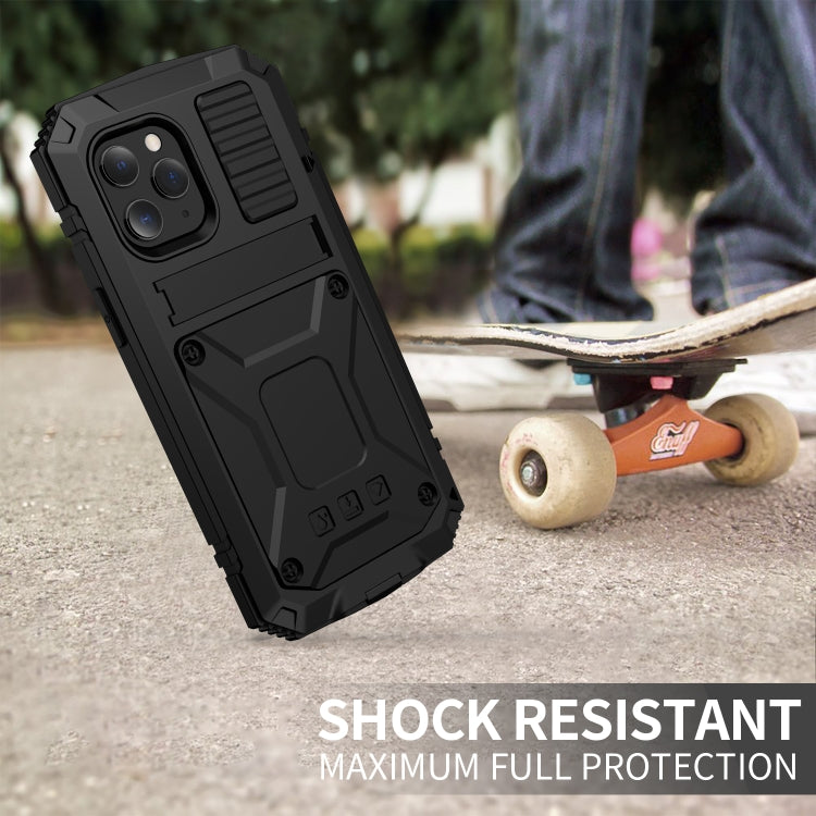 For iPhone 12 mini R-JUST Shockproof Waterproof Dust-proof Metal + Silicone Protective Case with Holder (Black) - iPhone 12 mini Cases by R-JUST | Online Shopping South Africa | PMC Jewellery