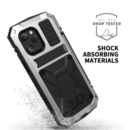 For iPhone 12 mini R-JUST Shockproof Waterproof Dust-proof Metal + Silicone Protective Case with Holder (Silver) - iPhone 12 mini Cases by R-JUST | Online Shopping South Africa | PMC Jewellery