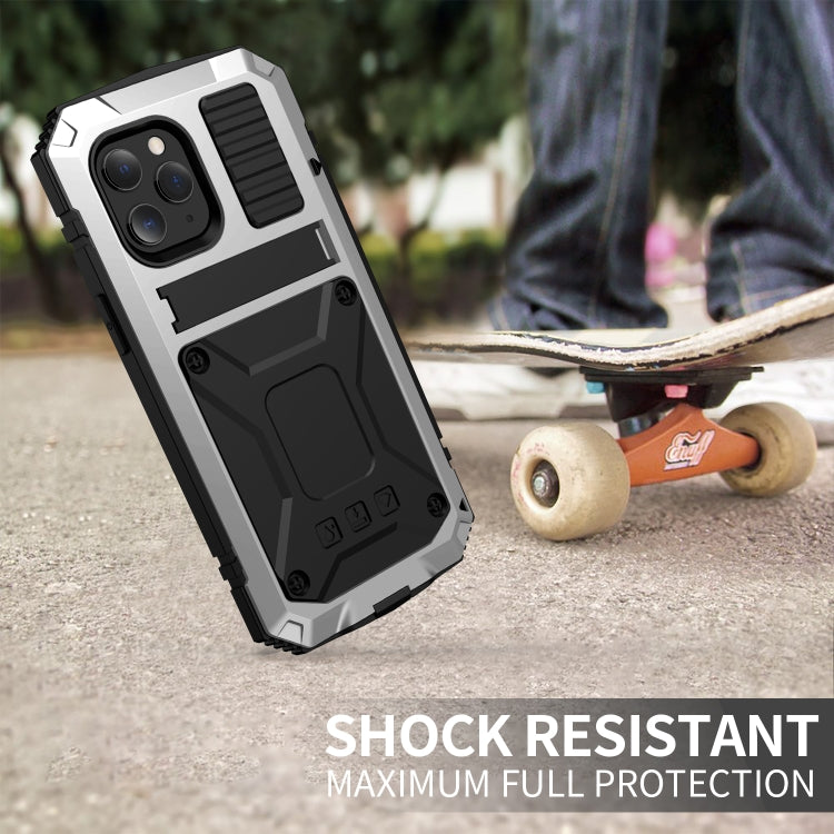 For iPhone 12 mini R-JUST Shockproof Waterproof Dust-proof Metal + Silicone Protective Case with Holder (Silver) - iPhone 12 mini Cases by R-JUST | Online Shopping South Africa | PMC Jewellery