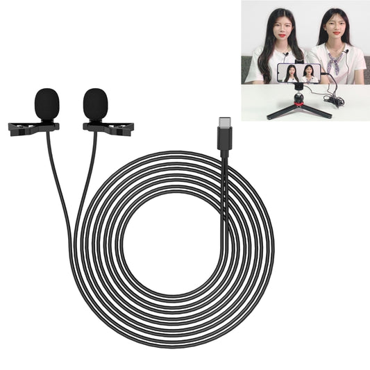 YELANGU MY3 Type-C Interface Live Broadcast Interview Mobile Phone Double Clip Lavalier Microphone, Length: 2.5m - Microphone by YELANGU | Online Shopping South Africa | PMC Jewellery | Buy Now Pay Later Mobicred