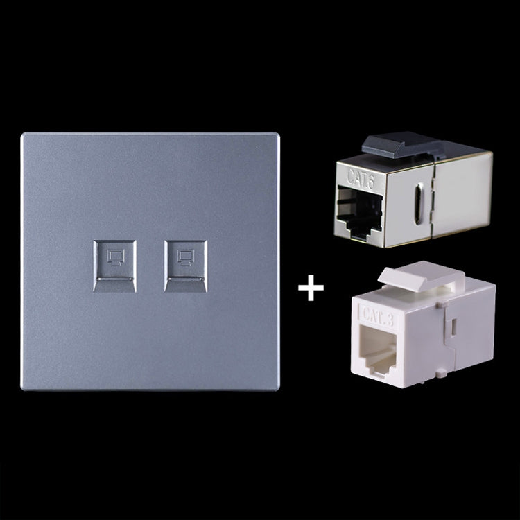 CAT.6 Shielded Pass-through Network Module, Dual Ports Panel + Shielded Pass-through + Telephone Socket (Grey) - Lan Cable and Tools by PMC TechLife | Online Shopping South Africa | PMC TechLife