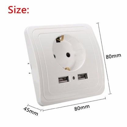 DIXINGE 2A Dual USB Port Wall Charger Adapter 16A EU Plug Socket Power Outlet Panel(White) - Plug Adaptor by PMC Jewellery | Online Shopping South Africa | PMC Jewellery | Buy Now Pay Later Mobicred